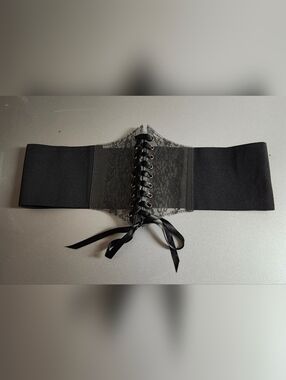 Black Lace-Up Elastic Waist Cincher Belt